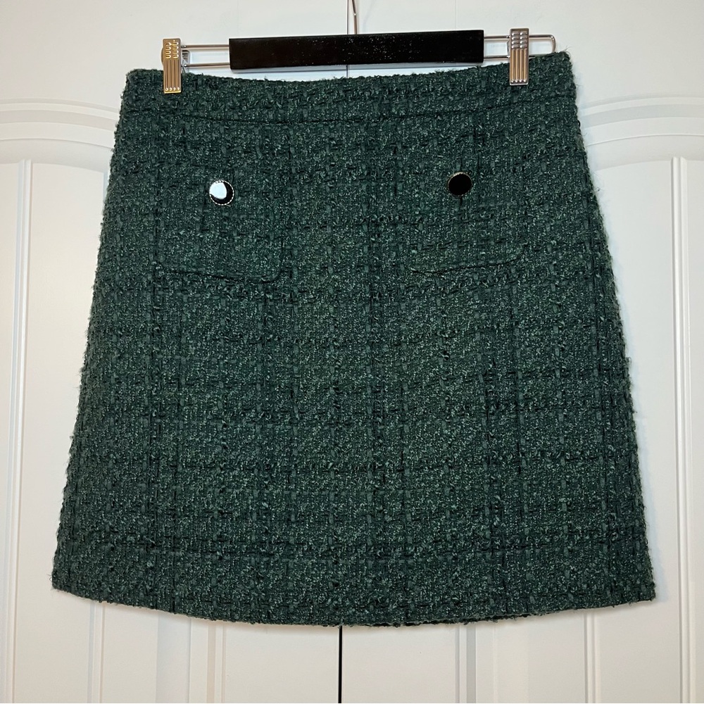 Dark Green Tweed Pocket Mini Skirt